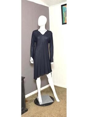 Tissue Weight Rayon Tunic with Rainbow Bead Trim Bell Sleeve Asymmetric Hem sz L